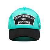 Gorra de camionero con parte trasera de malla "Can't Do Epic Shit" de Cult en azul turquesa.